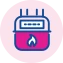 Heating services icon – flame in house outline