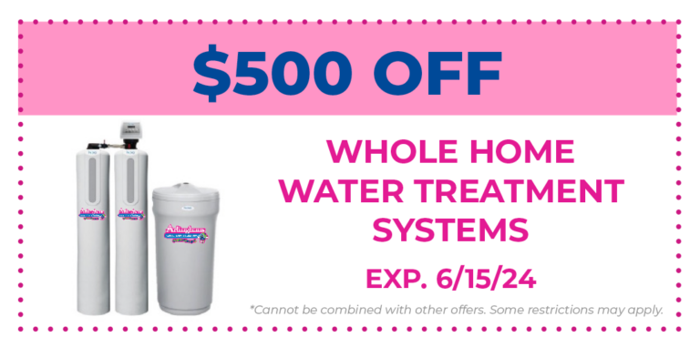 Coupon for $500 off Whole Home Water Treatment Systems, expiring 6/15/24.